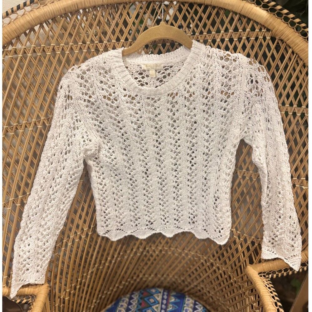 Chelsea & Violet White Crochet Open Knit Long Sleeve Sweater XL